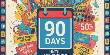 Vibrant collage showing iconic attractions with discount tags for direct bookings.