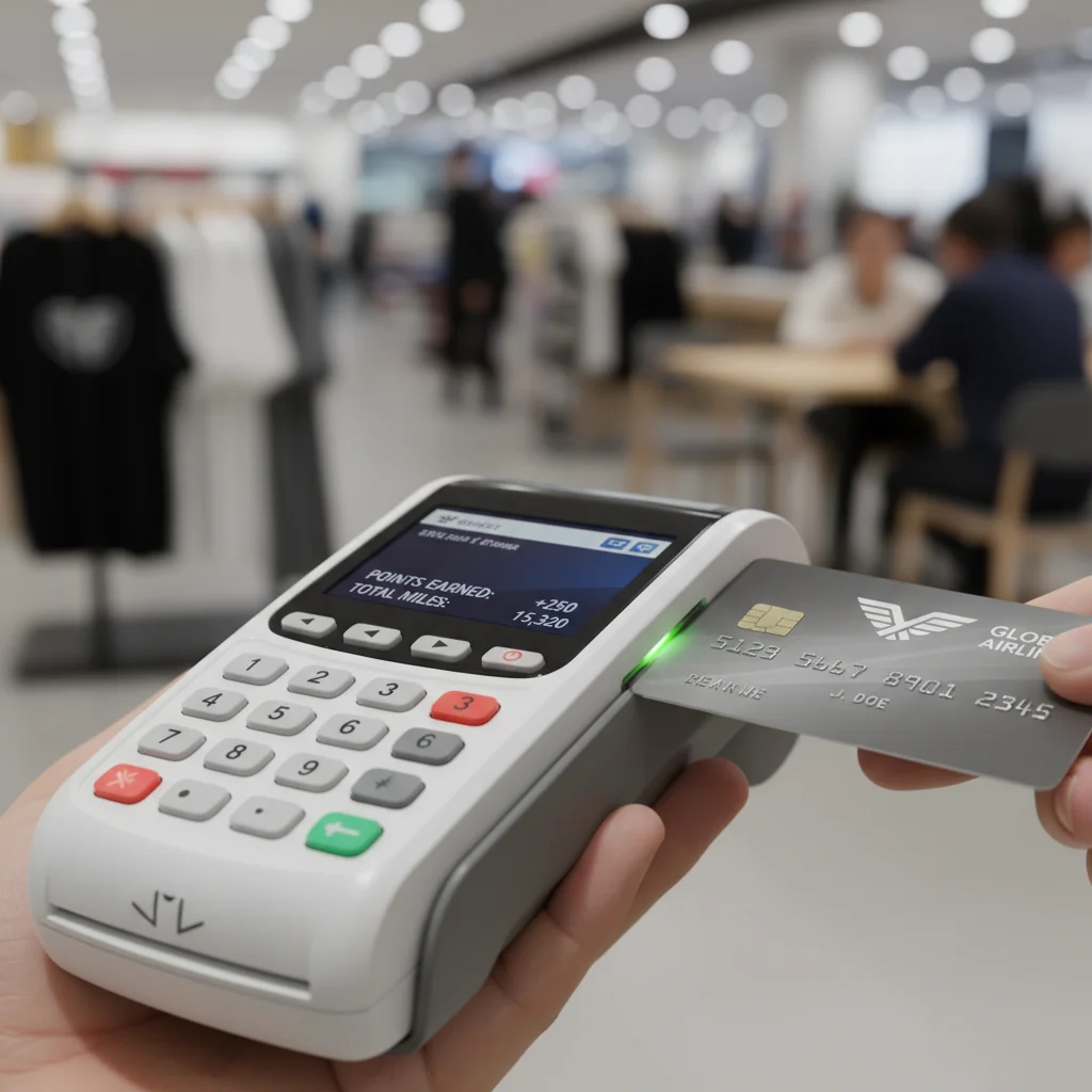 Credit card being swiped for points earning