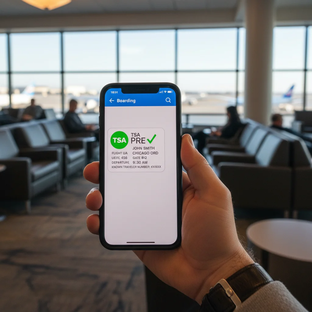 Smartphone showing digital boarding pass with TSA PreCheck indicator