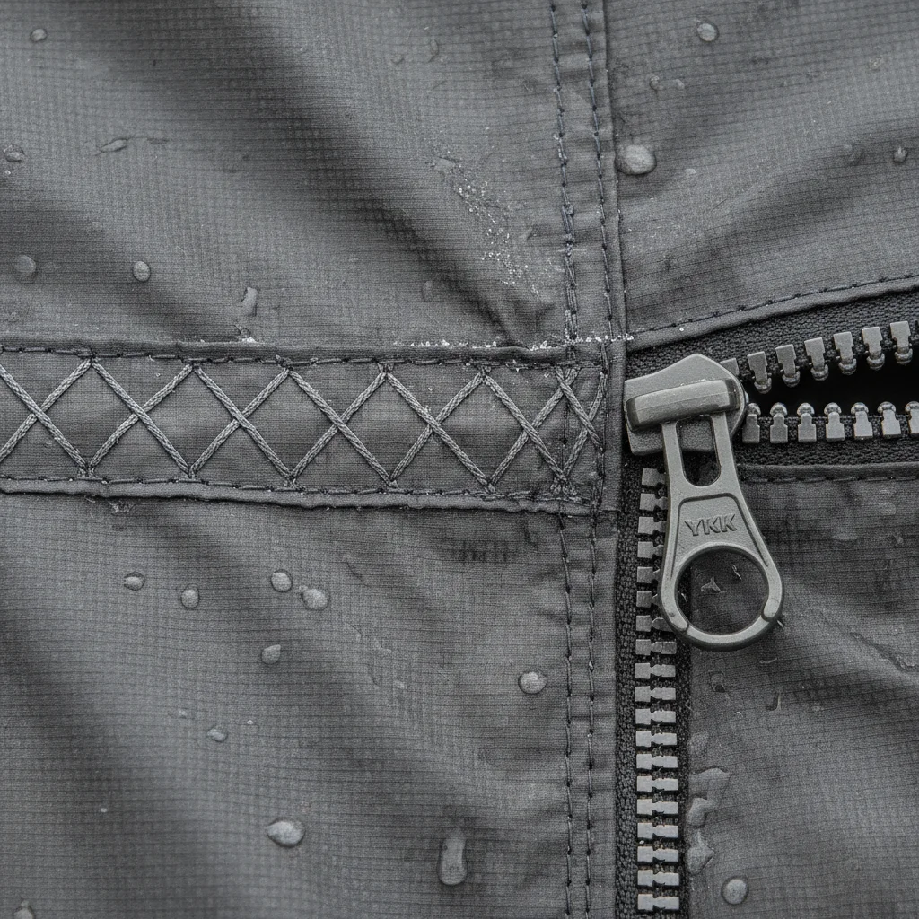 Close-up of durable tent fabric and reinforced stitching