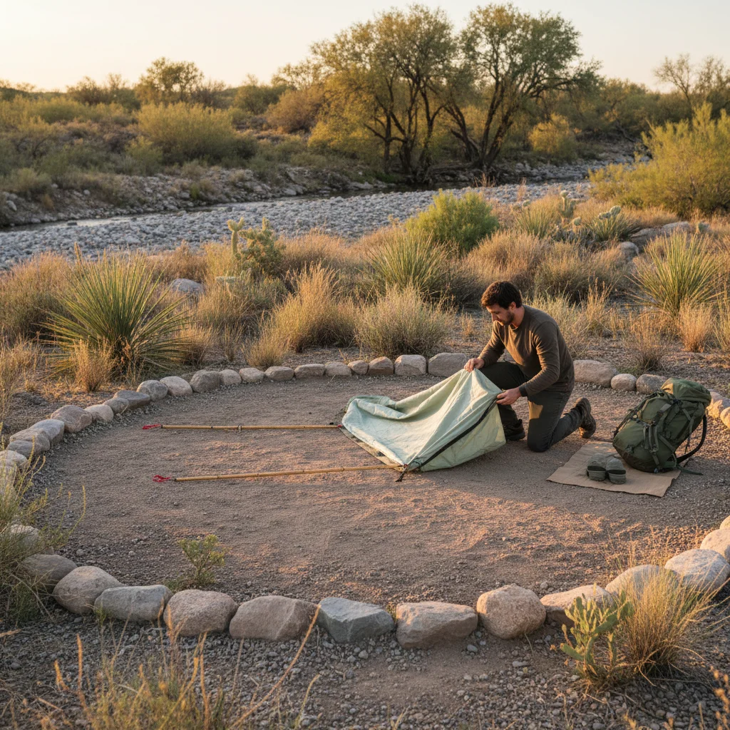 Setting up eco-friendly tent on durable surface