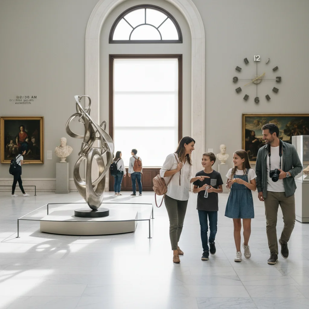 Family enjoying a museum visit during off-peak hours, avoiding crowds.