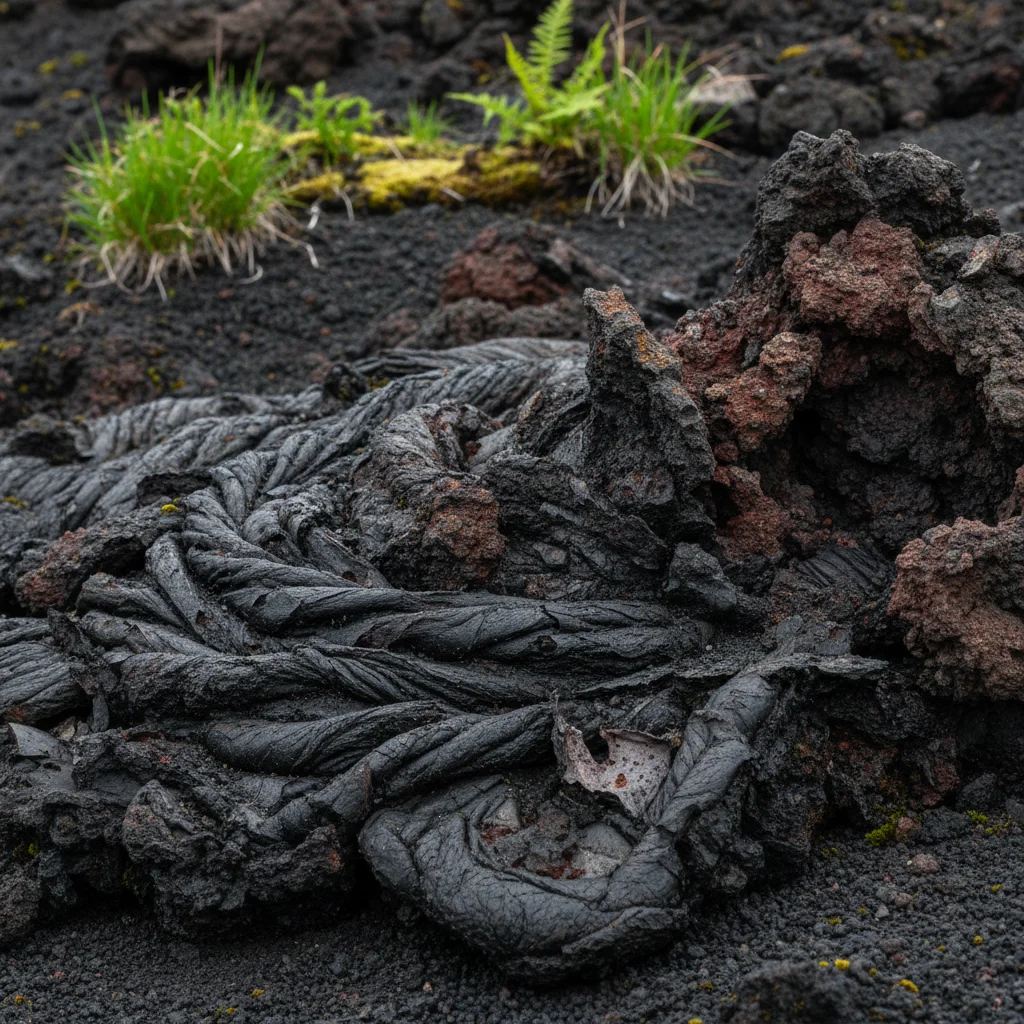 Close-up of intricate solidified lava rock formations on Mount Etna.