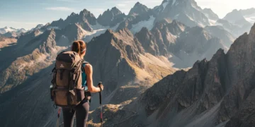Hiker enjoying mountain view after successful endurance training
