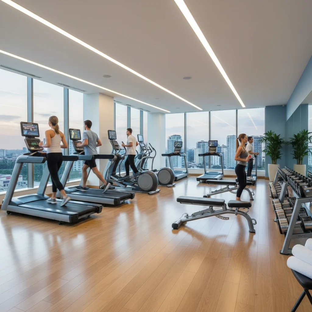 Modern hotel fitness center with diverse equipment