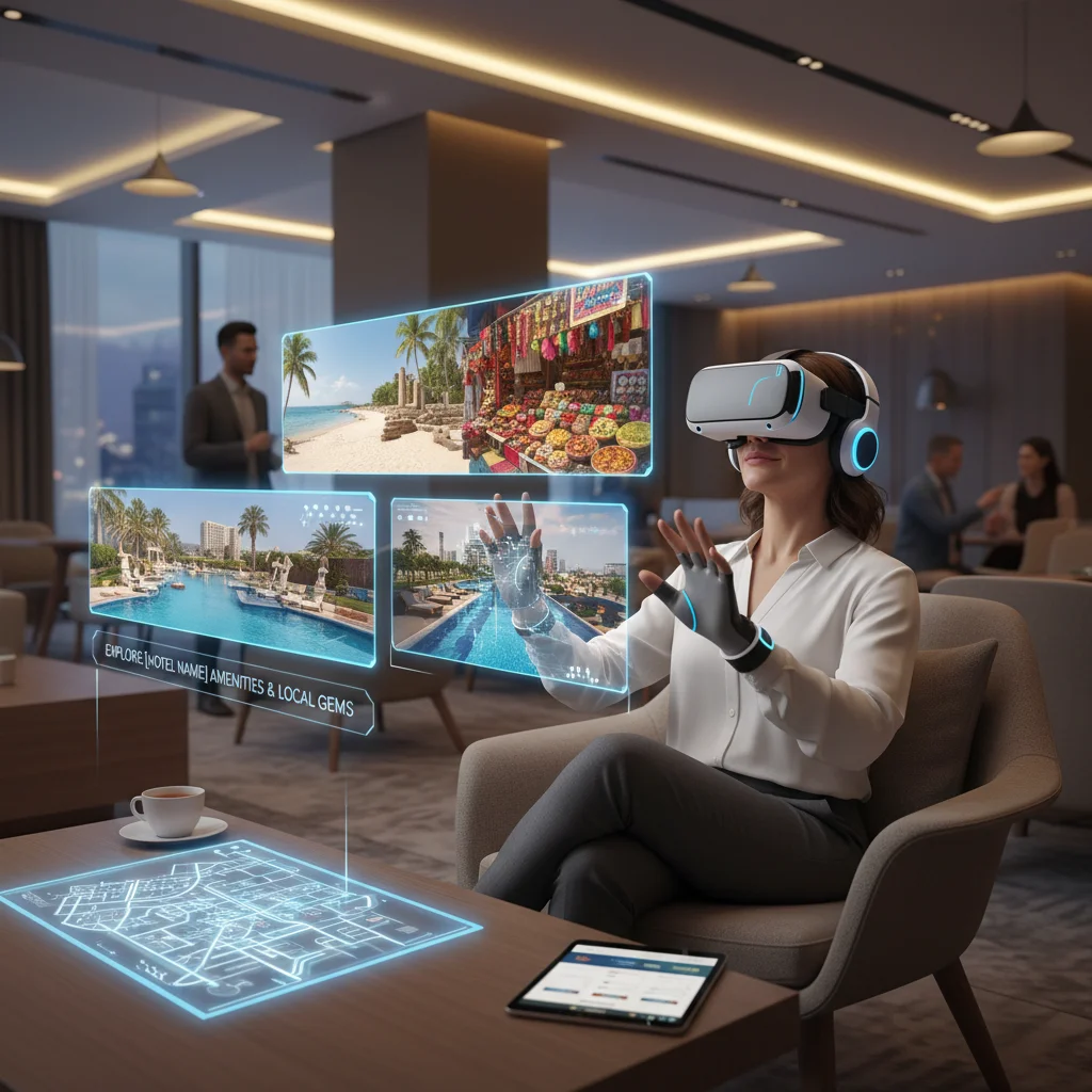 Hotel guest experiencing virtual reality tour