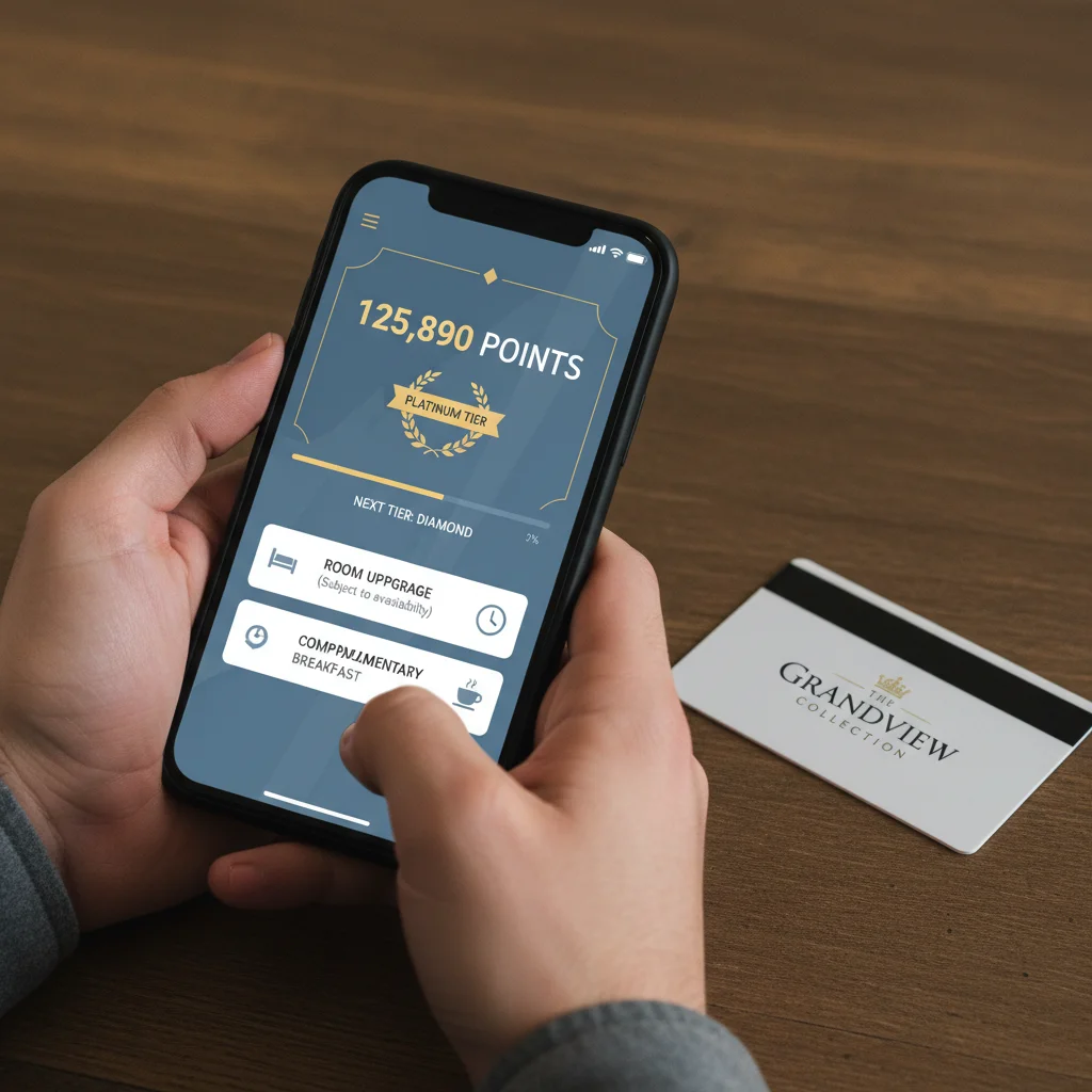 Smartphone displaying hotel loyalty program app benefits