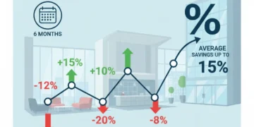 Graphic illustrating hotel pricing trends over six months with savings tips.