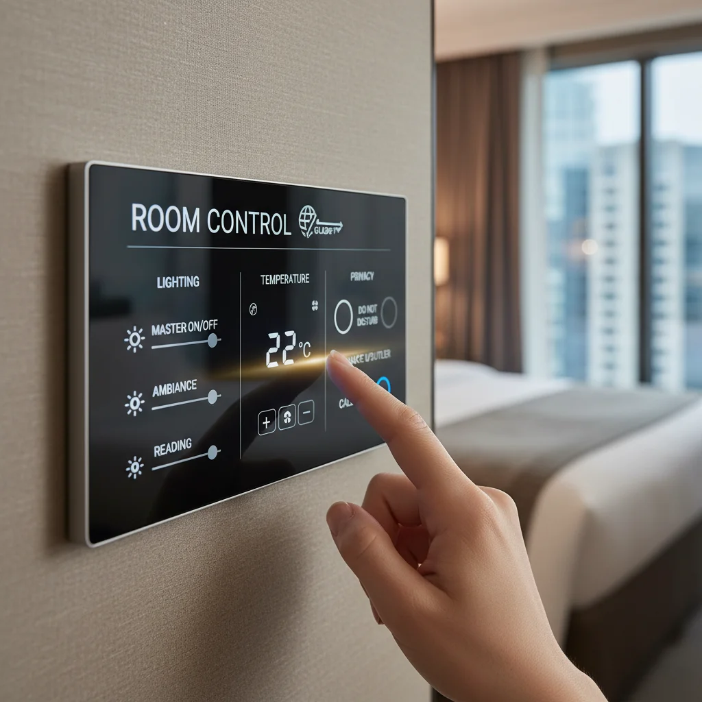 Smart control panel for hotel room amenities