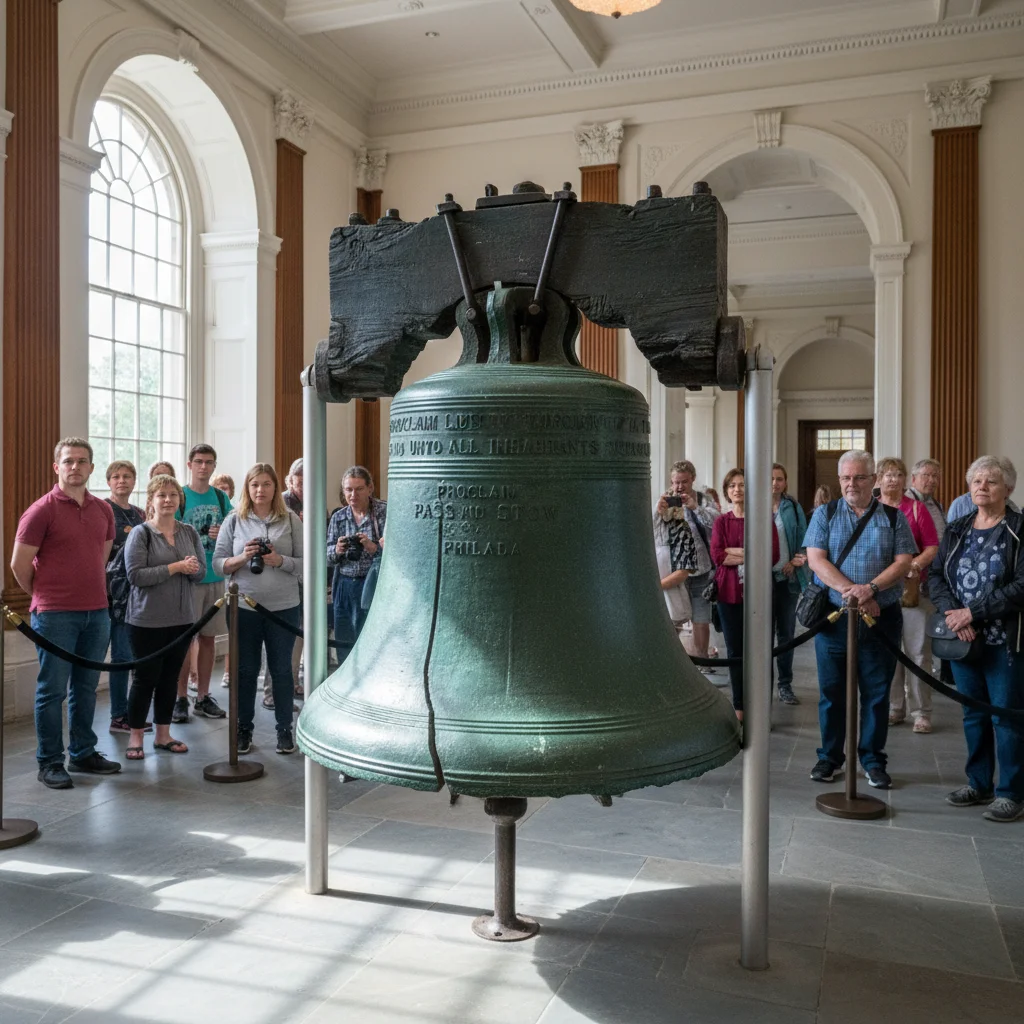 The historic Liberty Bell, a symbol of American independence.