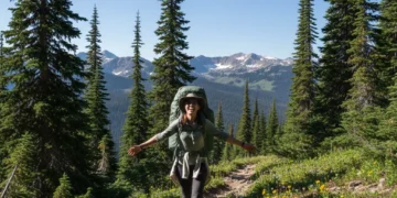 Backpacker enjoying a mountain trail with a lightweight pack.