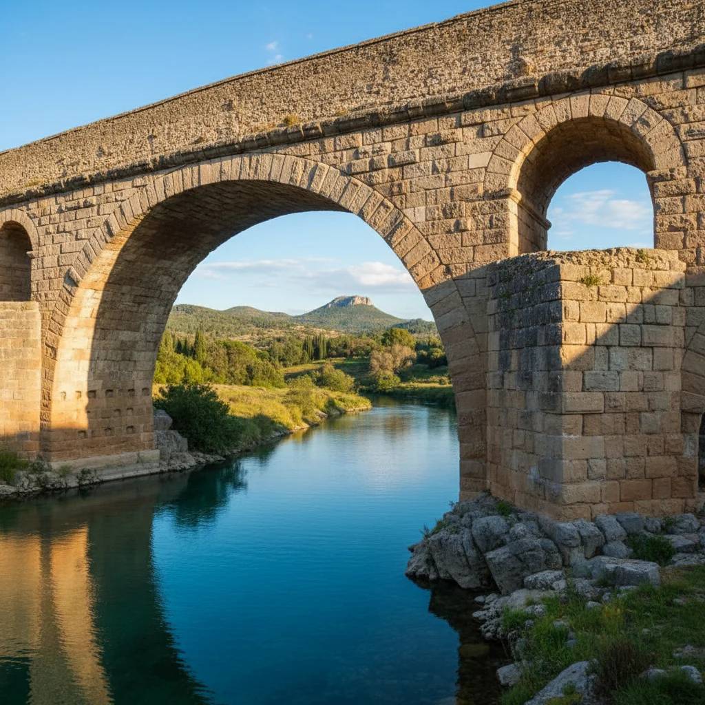 Ancient Roman aqueduct bridge with detailed stonework