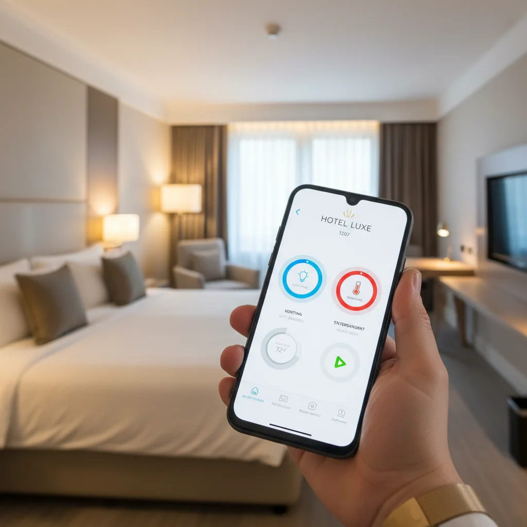Smartphone controlling smart hotel room features