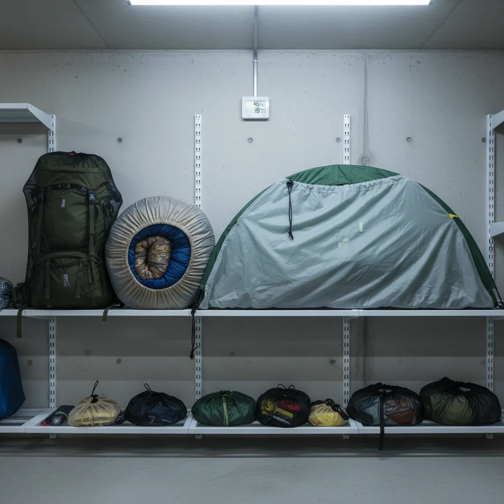 Properly stored camping equipment in breathable bags