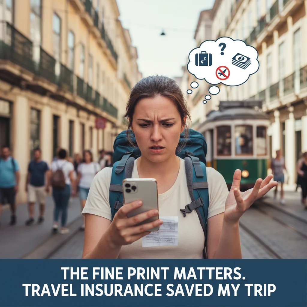 Confused traveler on phone in a foreign city, facing travel issue.