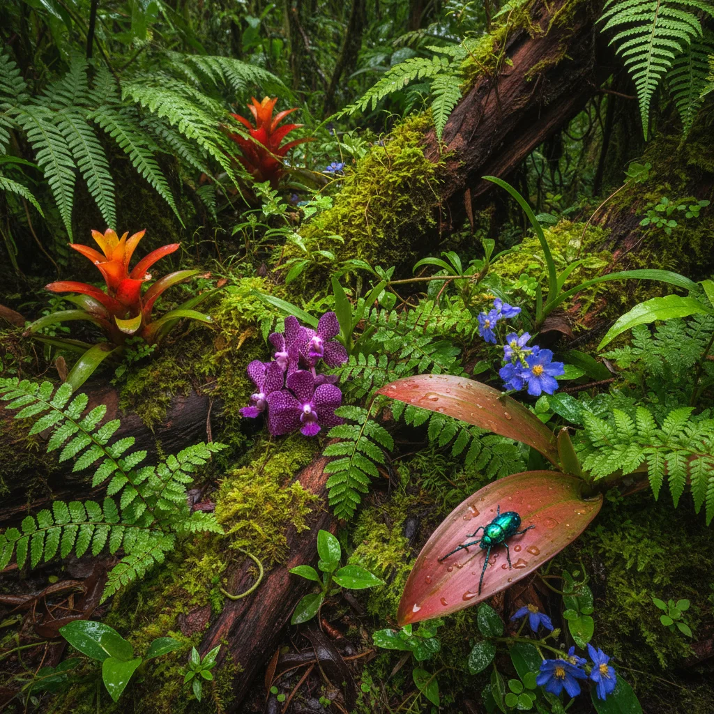 Vibrant and diverse plant life on a tropical rainforest floor
