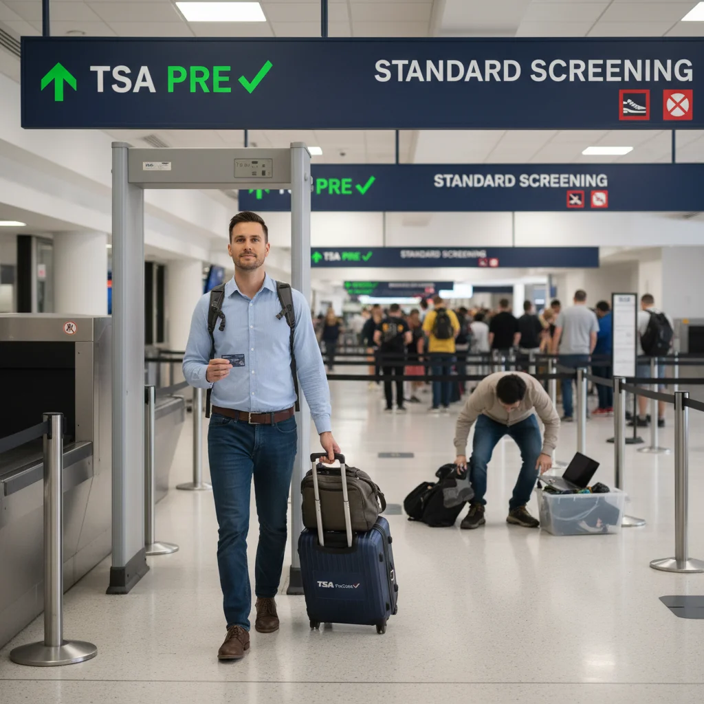 Traveler using TSA PreCheck for expedited airport security screening.