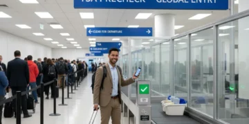 Traveler quickly moving through TSA PreCheck line at airport